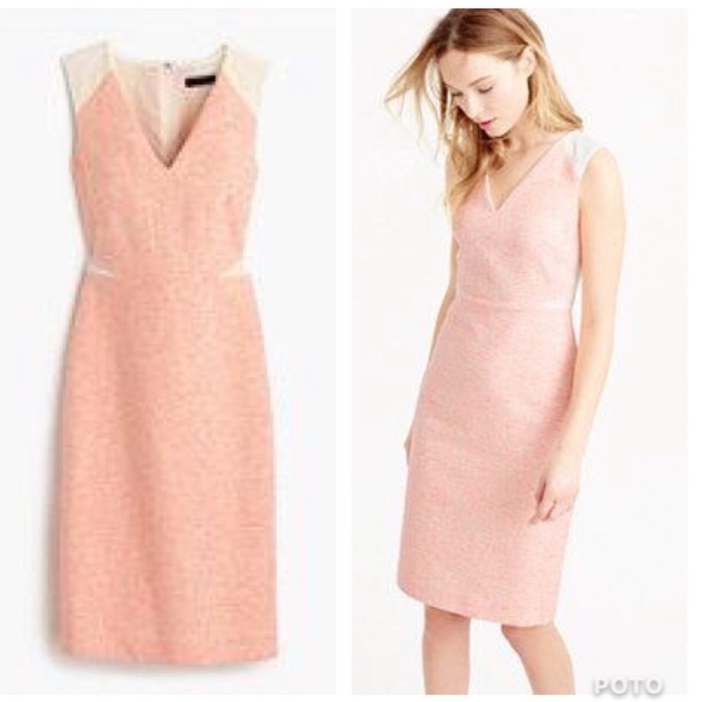 J. Crew tweed and eyelet lace panel pencil dress